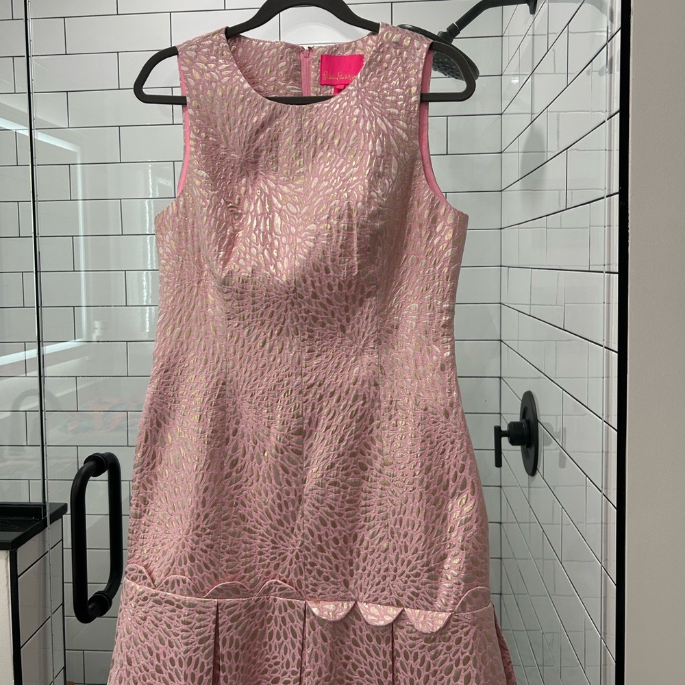 NWT Lilly Pulitzer Abree Pink and Gold Jacquard Dress size 10
